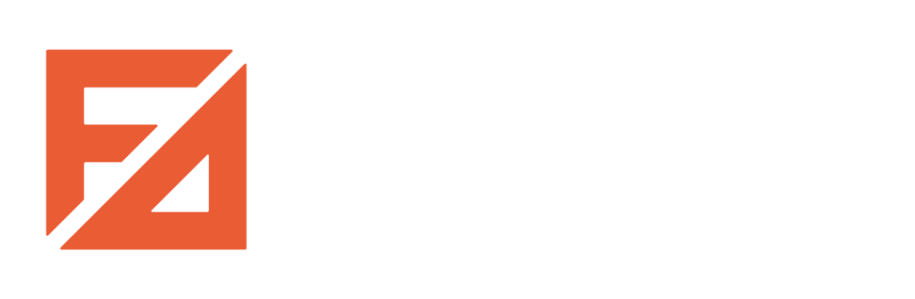 Logo completo da Forthez Construtora com símbolo laranja e texto branco sobre fundo transparente