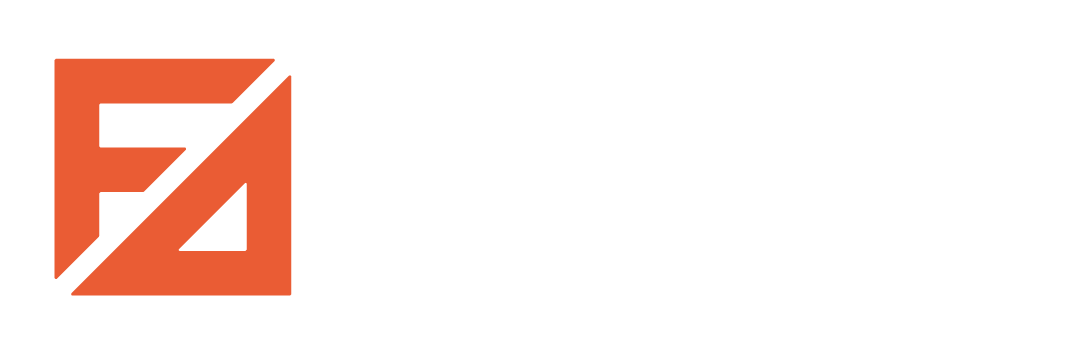 Logo completo da Forthez Construtora com símbolo laranja e texto branco sobre fundo transparente